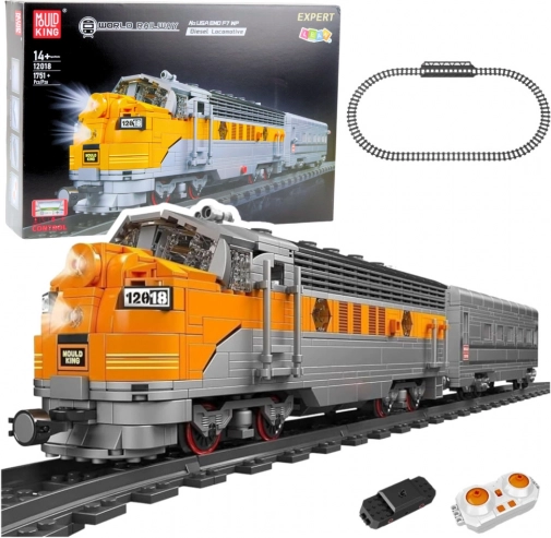 Set di costruzione treno RC grigio‑giallo 1751 pezzi con telecomando e binari