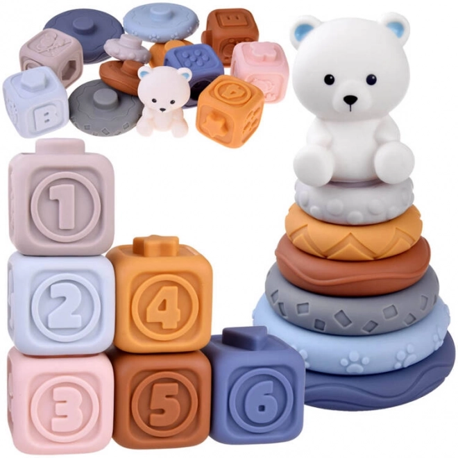 Soft Rubber Sensory Blocks Pyramid Puzzle with Bear