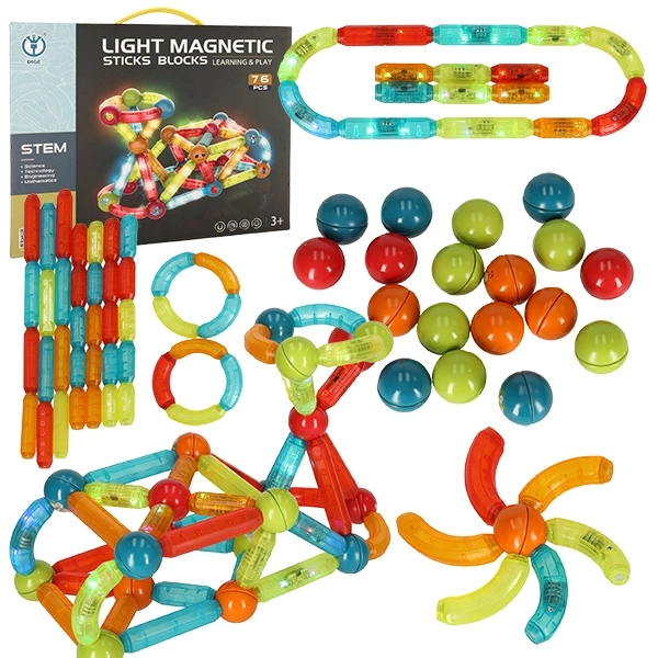 LED Magnetic Building Blocks for Kids - 76 Pieces