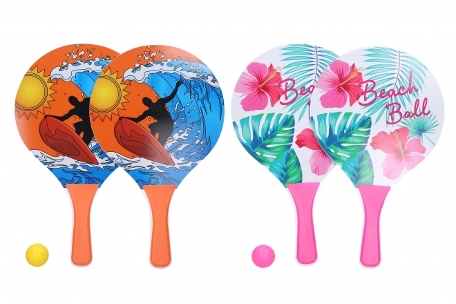 Beach Tennis Set with Surf and Flower Designs