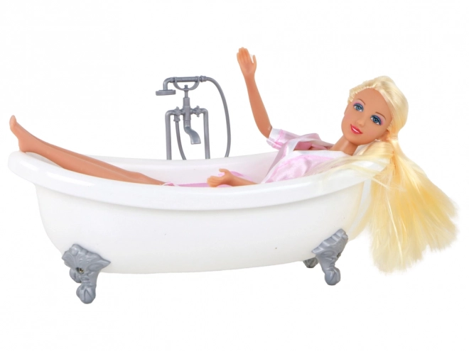 Doll with Long Blonde Hair and Pink Bathrobe