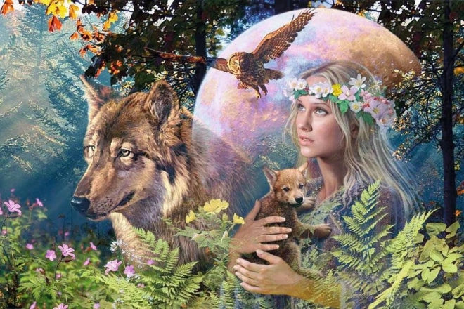 Ravensburger Puzzle Forest Maiden - Wolf in Moonlight