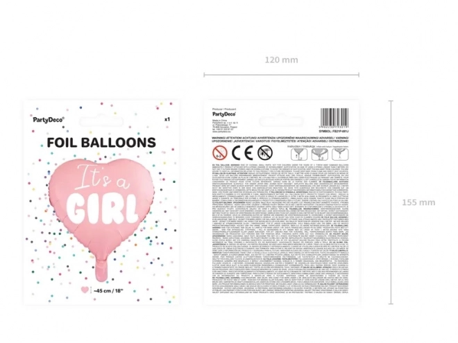 Foil Balloon Heart It's a Girl Pink 48cm