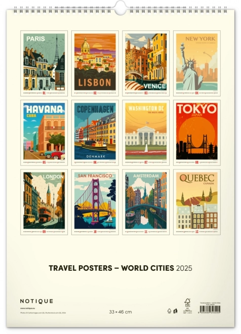 Wall calendar travel posters - world cities 2025