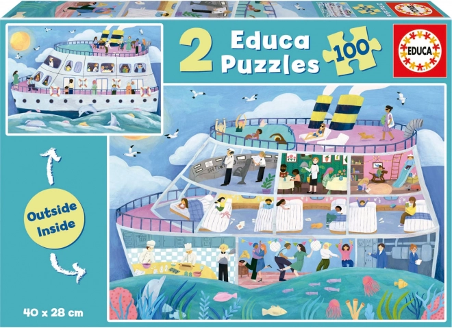 Educa Puzzle Outside Inside Excursion Ship 2x100 Pieces