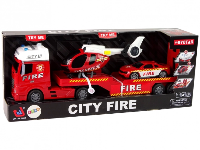 Fire Rescue Set with Tow Truck, Car, and Helicopter