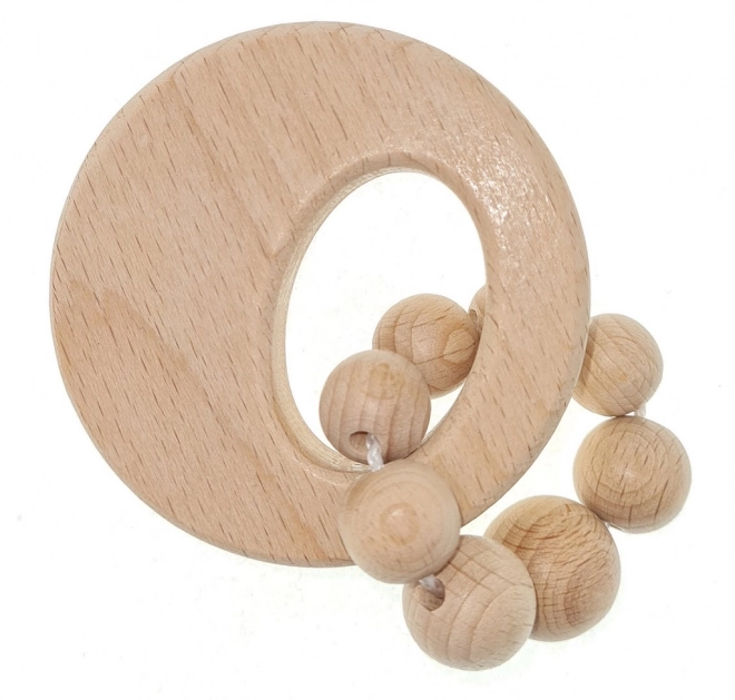 Round Wooden Rattle with Bead Ring