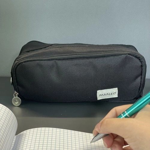 Stylish Black Triple Compartment Pencil Case