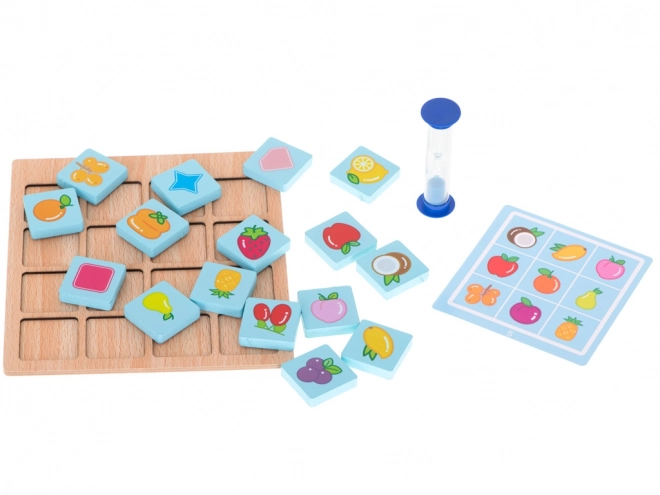 Wooden Memory Board Game with Fruits and Shapes