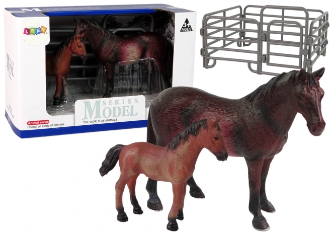 Horse and Foal Figurine Set with Enclosure