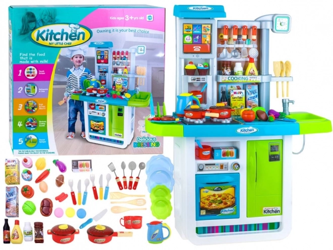 Interactive Children's Kitchen Set with Refrigerator – blue