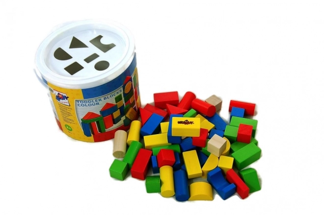 Wooden Building Blocks Bucket Set