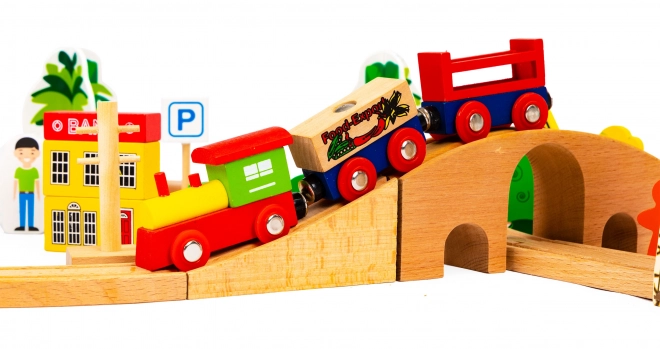 Wooden Train Set with Battery-Powered Train