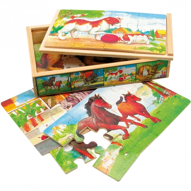 Wooden Puzzle Box with Animal Illustrations