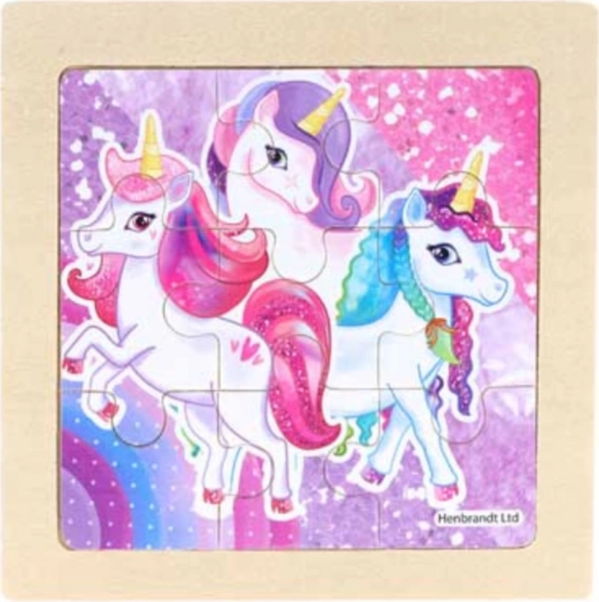 Wooden Puzzle with Three Unicorns