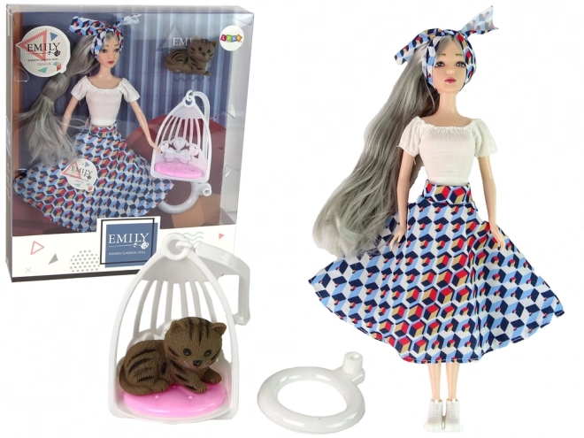 Emily Doll with Gray Hair and Cat on a Swing