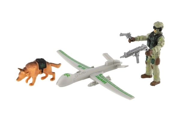 Military Play Set with Drone, Soldier, and Dog