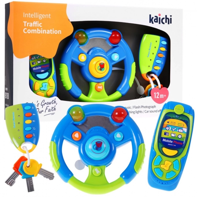 Interactive Driver's Set for Kids 3+ with Steering Wheel, Keys, and Phone