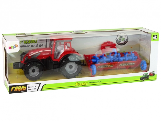 Red Toy Tractor with Plow Friction Drive