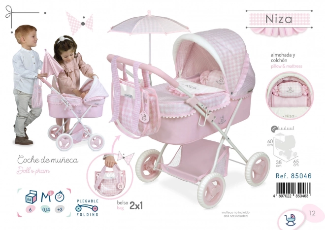 Foldable Doll Stroller with Parasol and Accessories Niza 2022