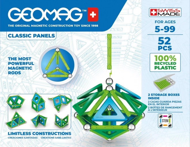 Geomag Classic Panels Újrahasznosított mágneses építőkészlet 52 db