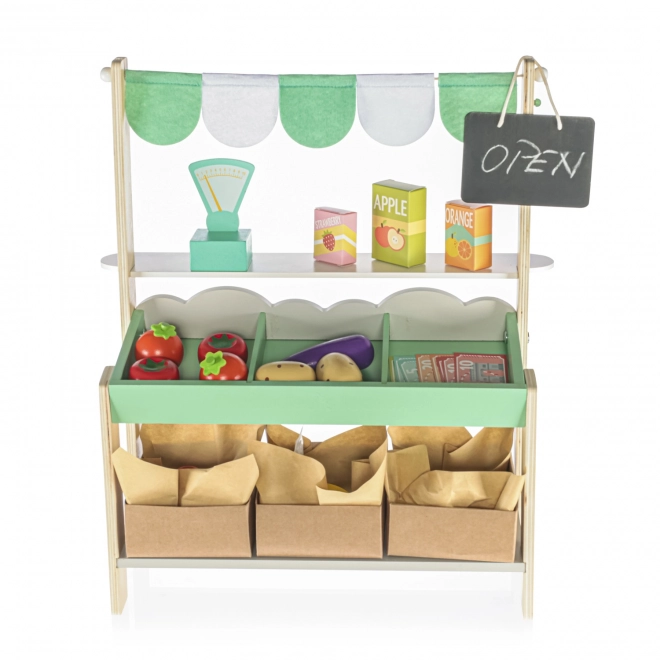 Wooden Market Stall with Fruits and Vegetables for Children