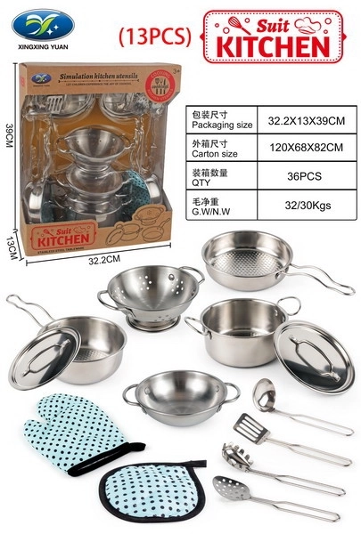 Metal Pot Set for Kids with Apron and Accessories