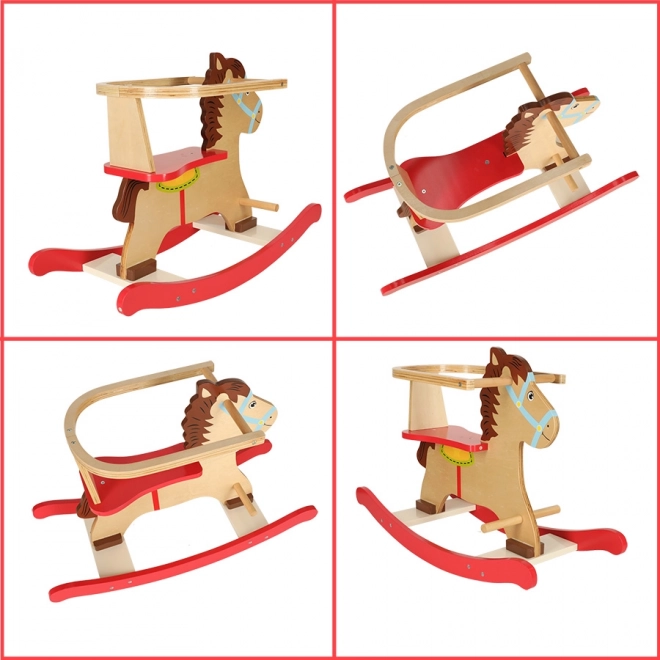 Wooden Rocking Horse with Backrest for Kids