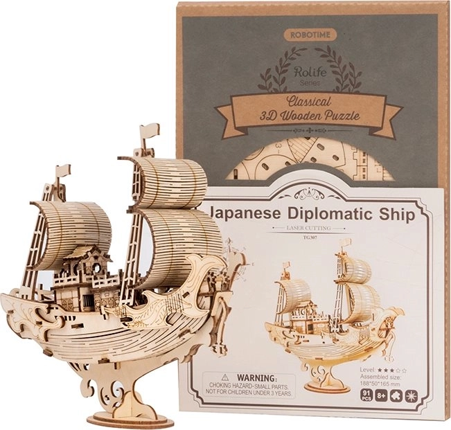 Robotic Wooden 3D Puzzle Japanese Sailboat