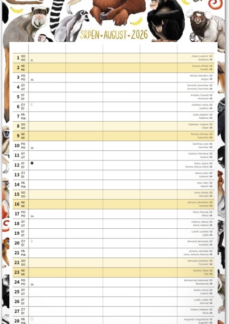 Wall Calendar Family Planner 2026 with Animalium Illustrations
