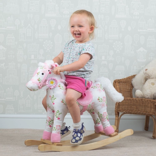 Wooden Rocking Horse with Floral Design