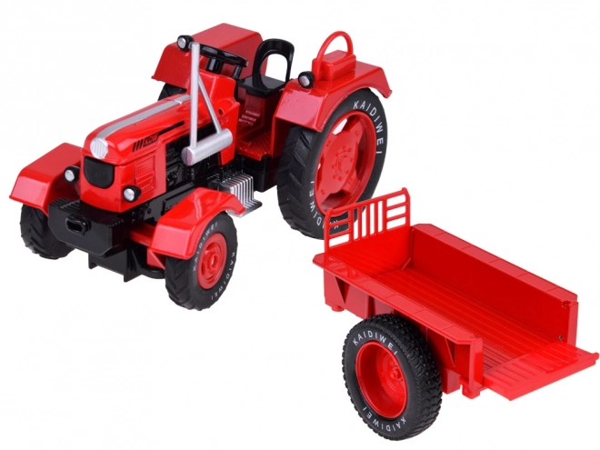 Red Metal Tractor with Trailer 1:18