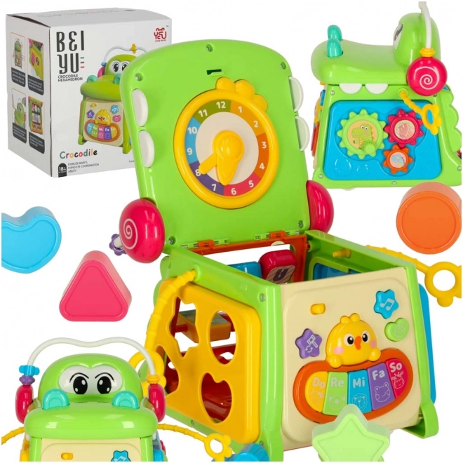 Educational 4-in-1 Crocodile Activity Cube with Shape Sorter and Piano