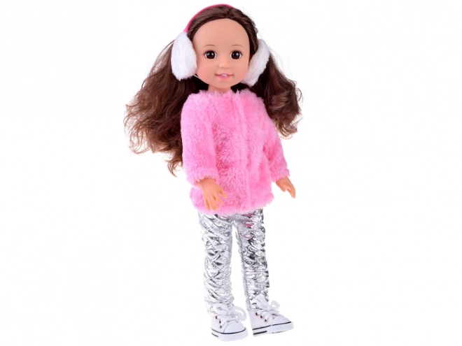 Charming Doll with Pink Fur Winter Outfit