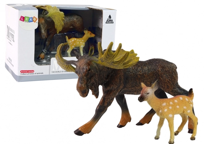 Set of Moose and Fawn Forest Animal Figures