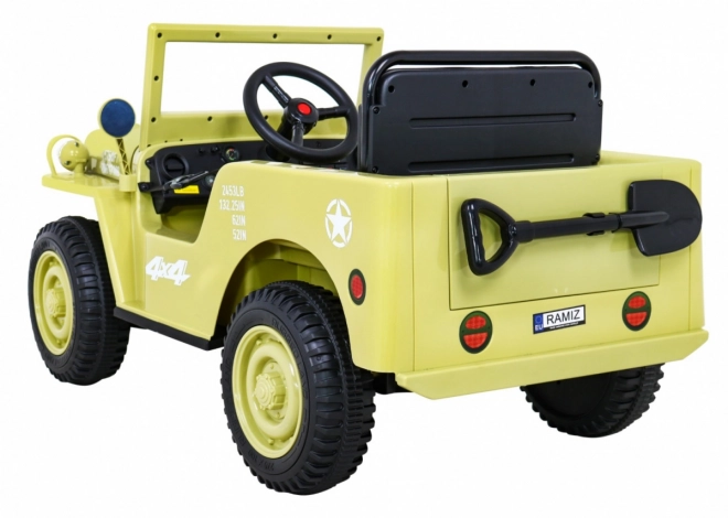 Retro military car for kids beige + 4x4 drive + remote control + 2 luggage racks + slow start + MP3 LED