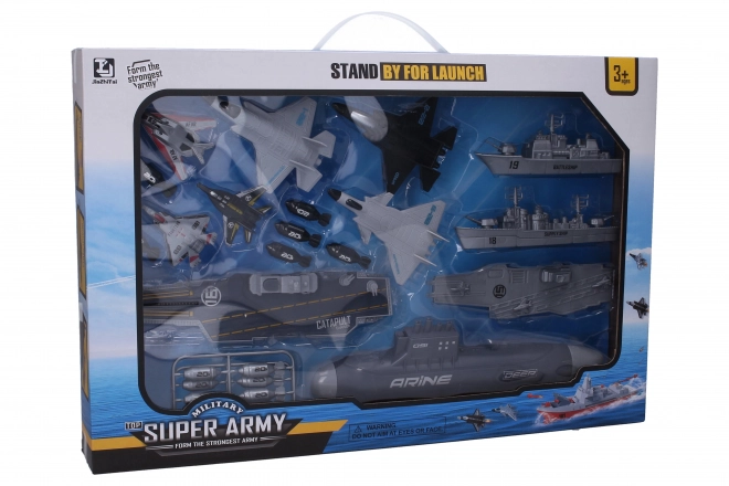 Aircraft Carrier Set with Catapult and Submarine