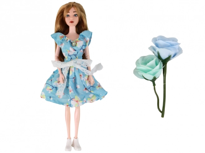 Emily Doll with Long Hair and Floral Blue Dress