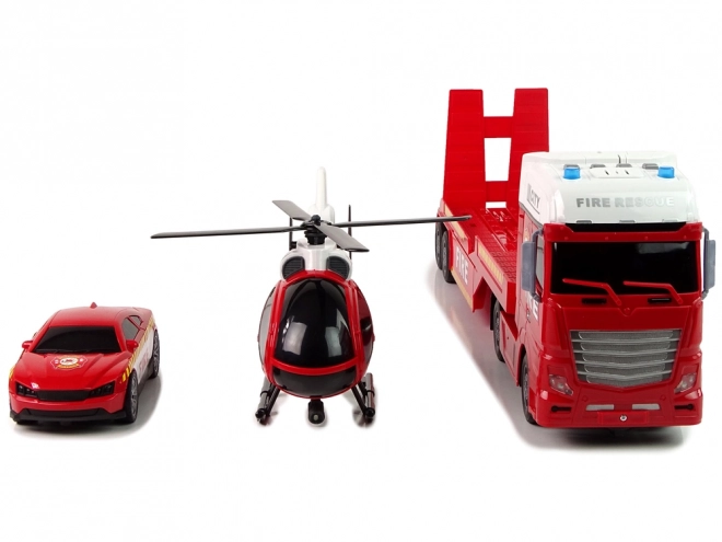 Fire Rescue Set with Tow Truck, Car, and Helicopter