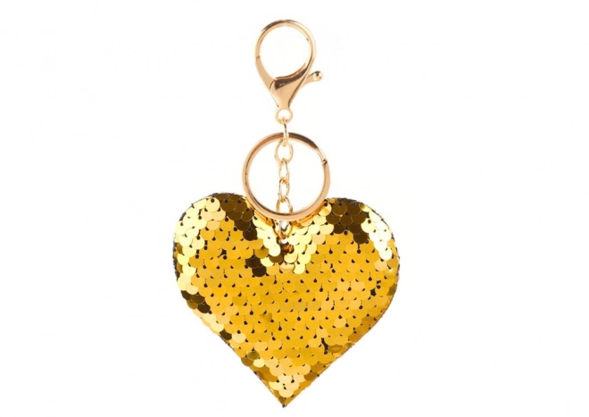 Heart Keychain with Reversible Sequins Silver Gold