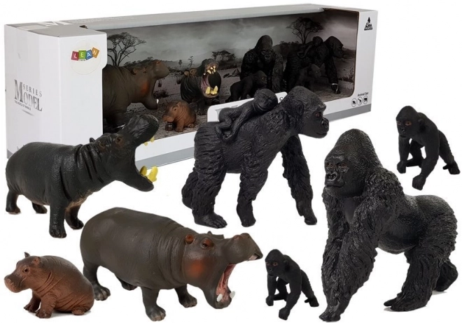 Safari Animal Figures Set: Hippos and Gorillas