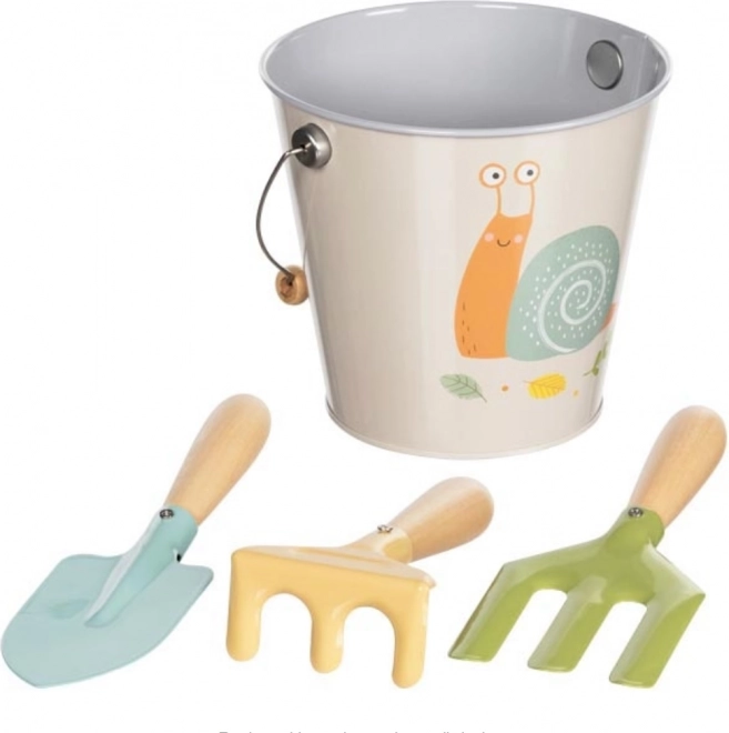 Bucket with Mini Tools and Happy Snail Design