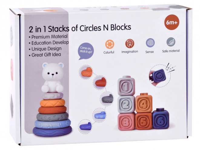 Soft Rubber Sensory Blocks Pyramid Puzzle with Bear