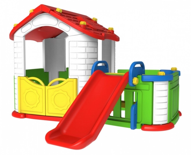 Large Children's Garden House 5 in 1 + Slide + Basketball Hoop + Garden + Table + 2 Chairs Red Roof