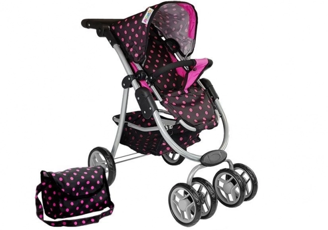 Alice Doll Stroller with Bag 2-in-1 Black and Pink