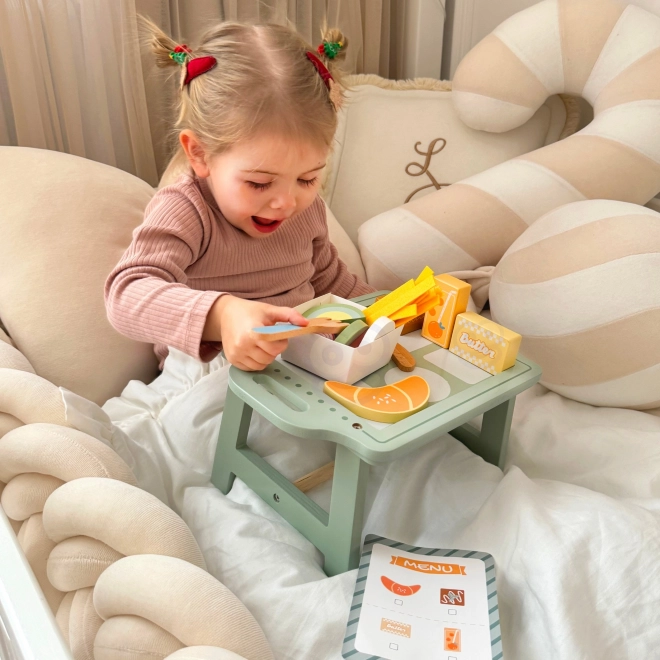 Set Colazione Woopie Green con Vassoio e Accessori in Legno Pastello