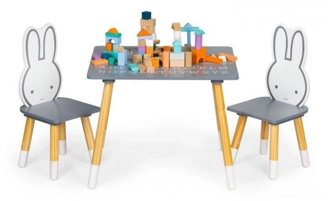 Ecotoys Kids Wooden Table With Two Chairs Bunny