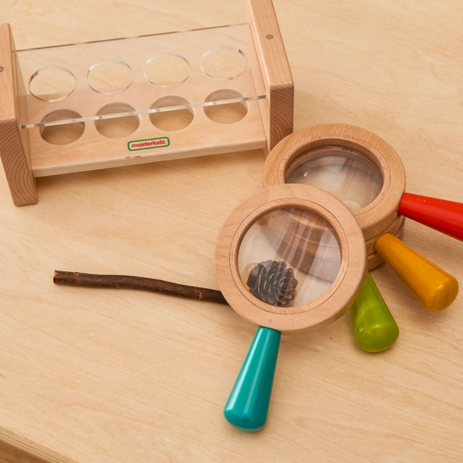 Lente d'ingrandimento in legno con supporto