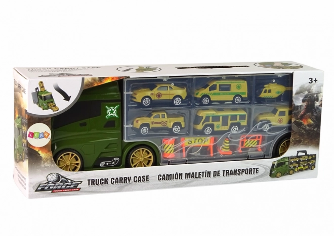 Transport Truck with Small Vehicles and Carrying Case - Green