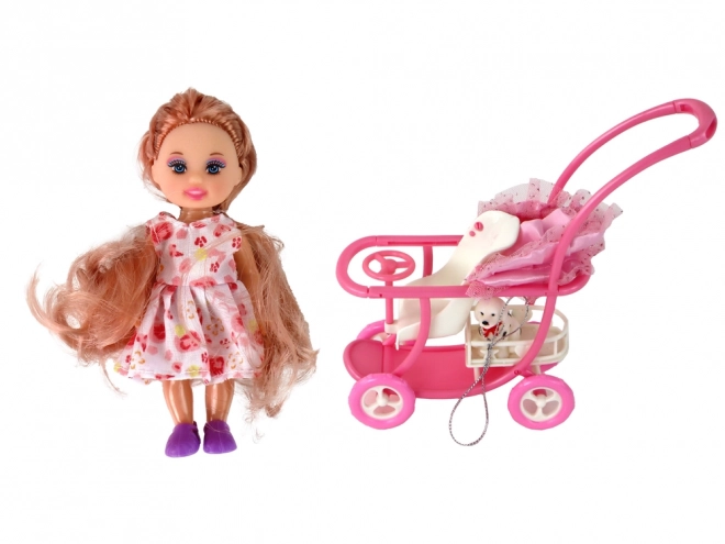 Pregnant Doll Lucy with Stroller and Long Brown Hair